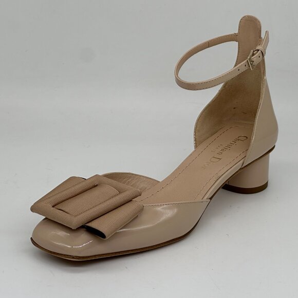 DIOR IDYLLE Patent Leather Ankle Strap Bow Buckle Ballet Pumps Shoes Heels - Picture 6 of 15